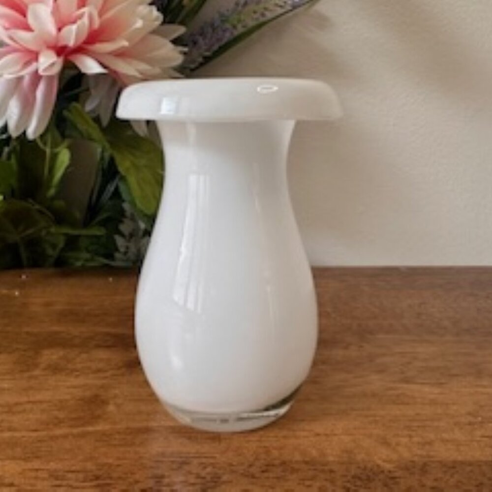 Vintage White Cased Glass Vase Mushroom Lip Art‎ Glass Bud Vase Minimalist Decor